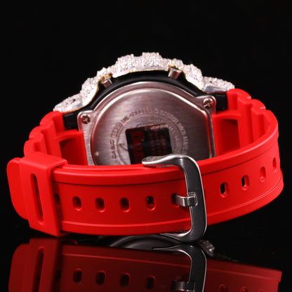 Red Face Bustdown G-Shock Watch with VVS Moissanite Bezel