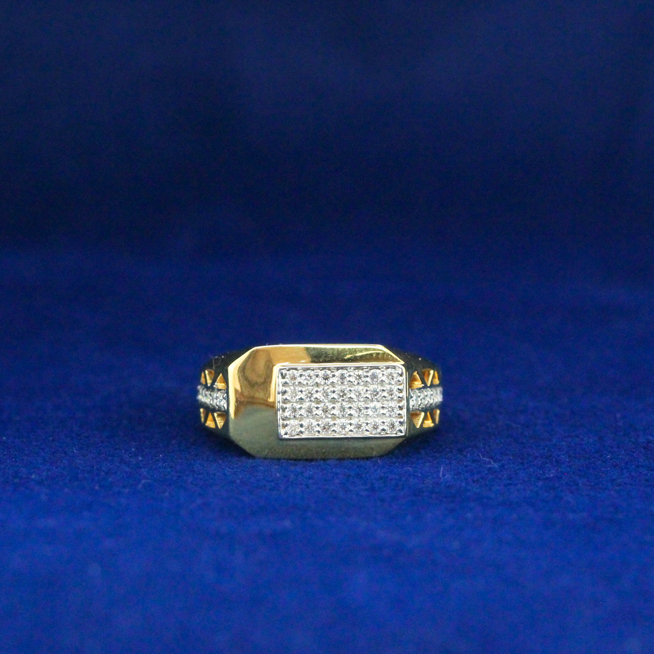 Front view of baguette-style diamond ring in 925 silver with moissanite stones, elegant fine jewelry design.

