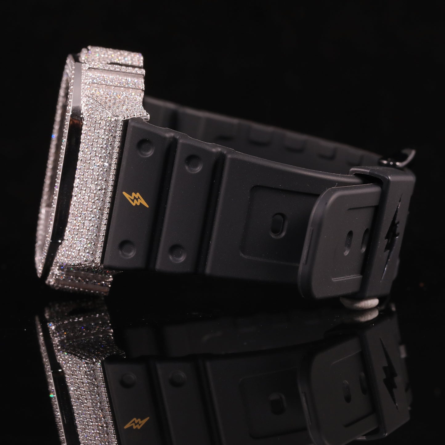 Black Strap Iced Out G-Shock Watch with VVS Moissanite Diamonds