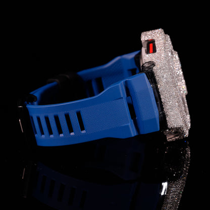Blue Strap Iced Out G-Shock Watch with VVS Moissanite Diamonds