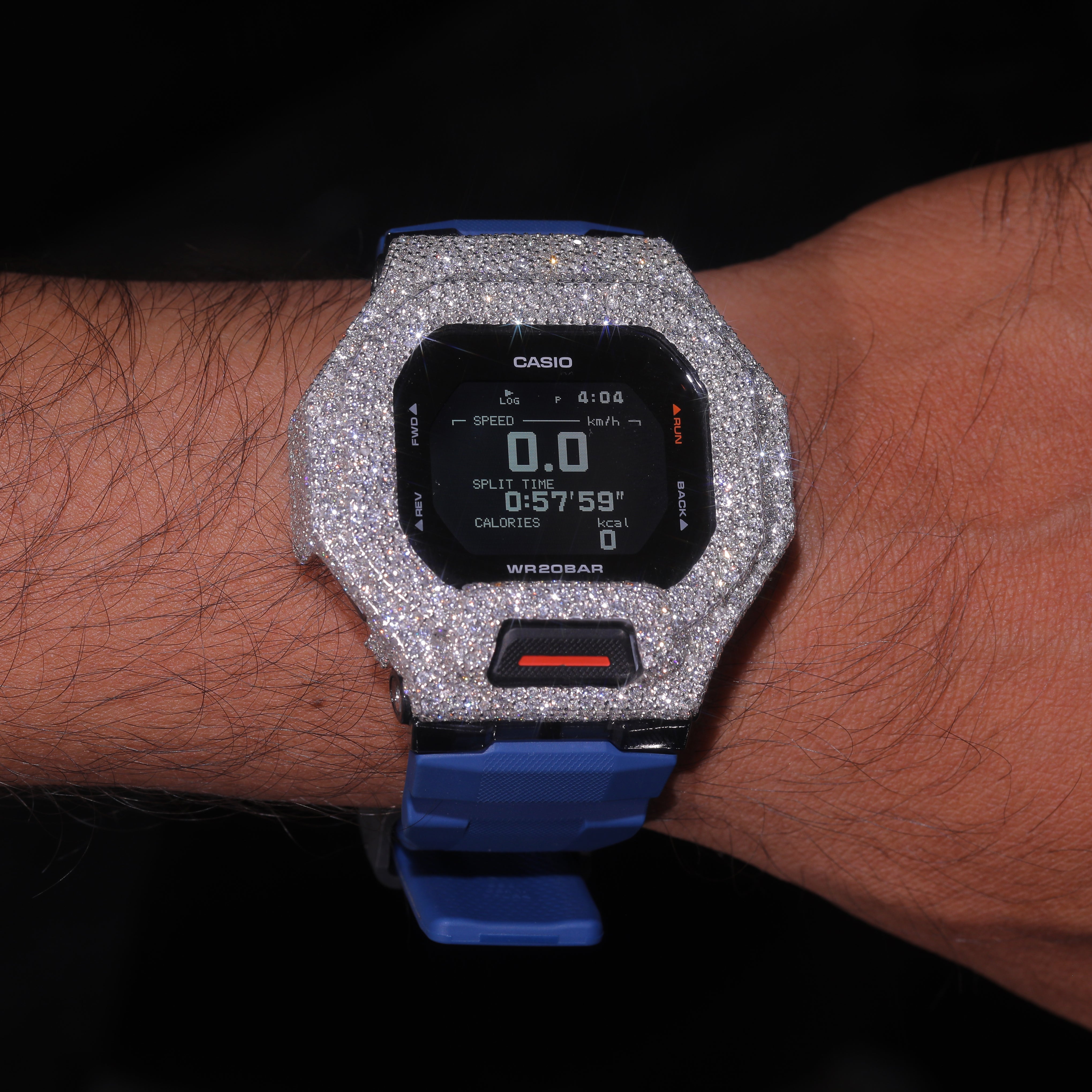 Blue Strap Iced Out G-Shock Watch with VVS Moissanite Diamonds