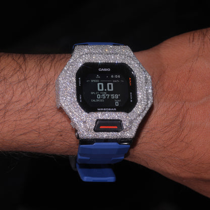Blue Strap Iced Out G-Shock Watch with VVS Moissanite Diamonds