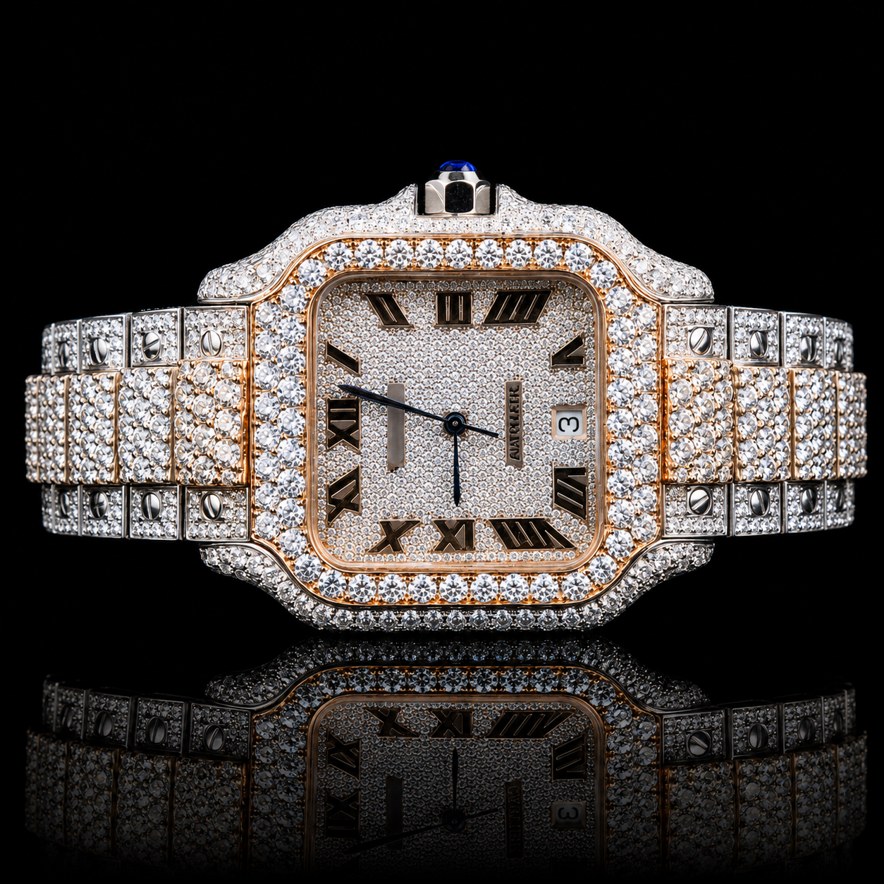 MOISSANITE ROLEX INSPIRE ULTIMATE BLING SQUARE DIAMOND WATCH