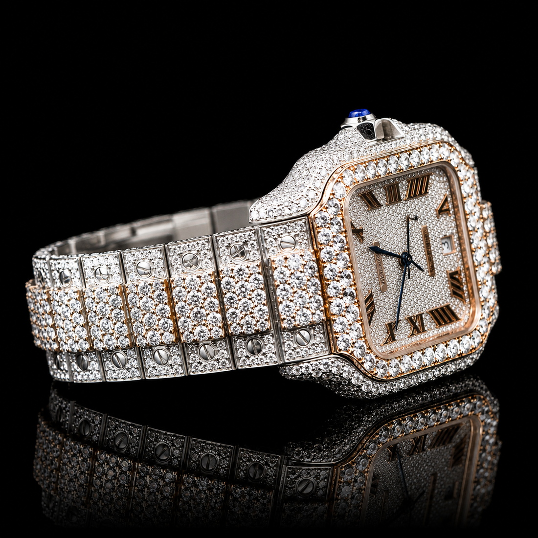 MOISSANITE ROLEX INSPIRE ULTIMATE BLING SQUARE DIAMOND WATCH