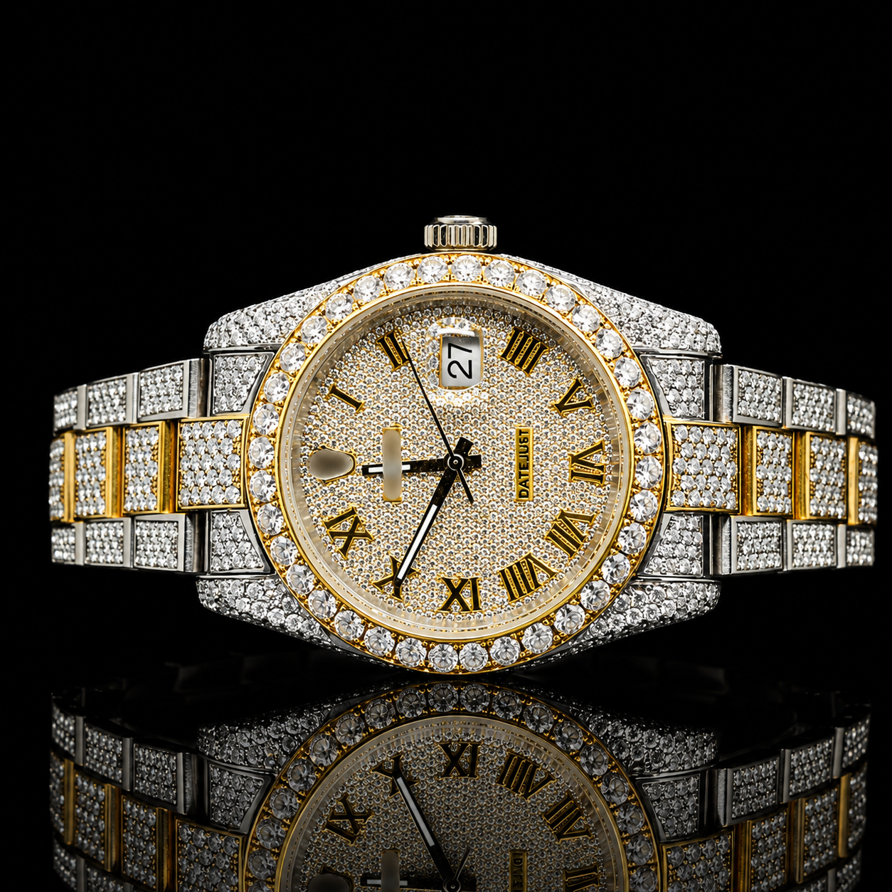 Moissanite Rolex inspire Golden Roman Majesty