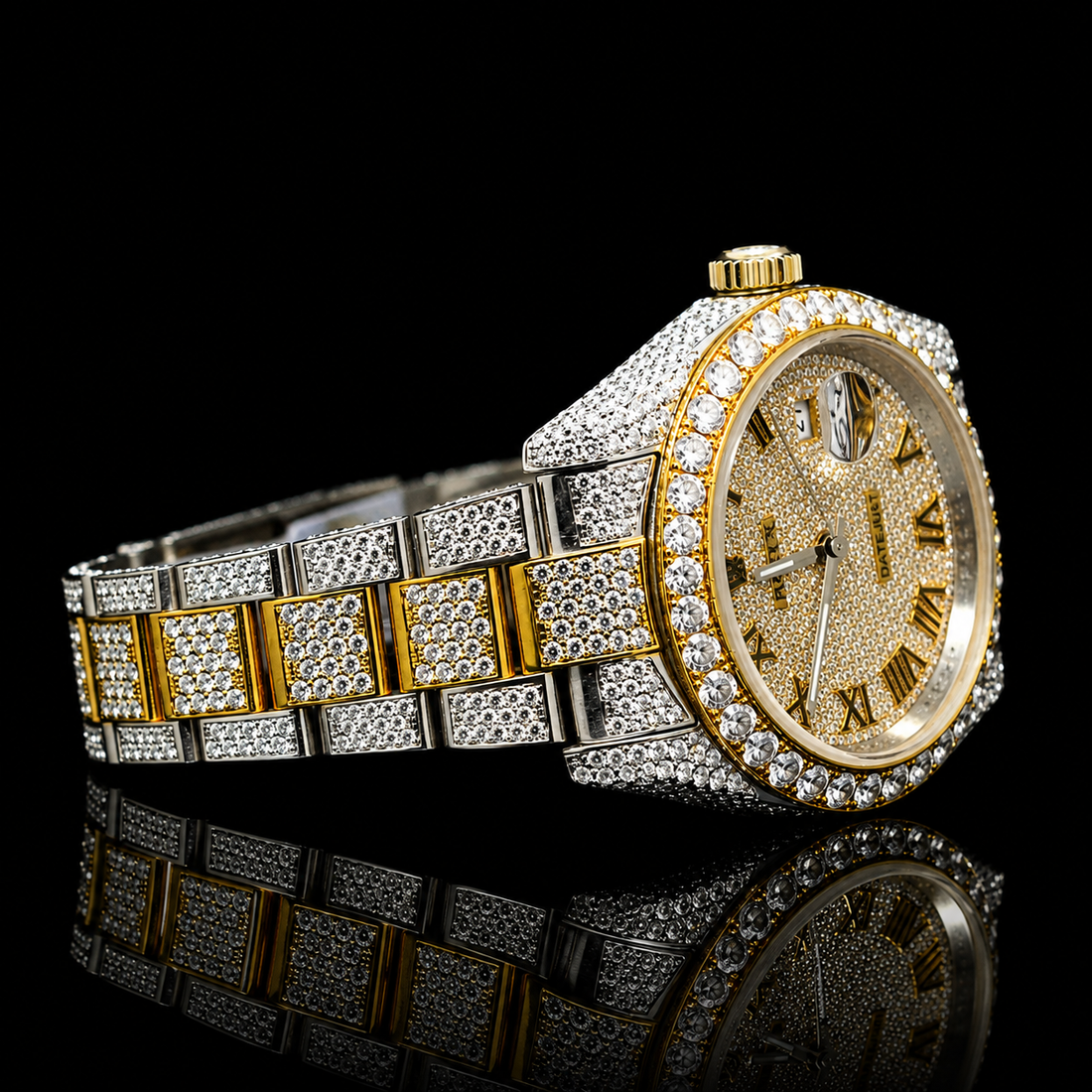 Moissanite Rolex inspire Golden Roman Majesty