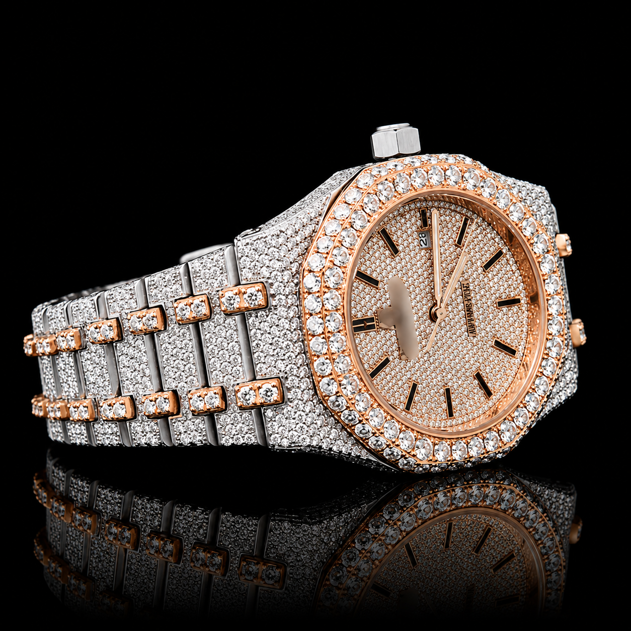 14K/18K Moissanite AP inspire BUST DOWN ROSE GOLD WATCH