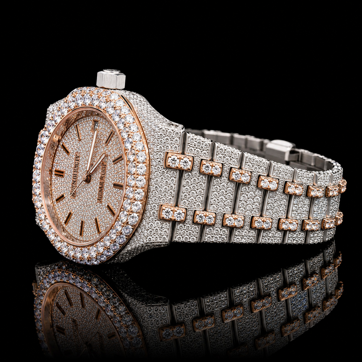 14K/18K Moissanite AP inspire BUST DOWN ROSE GOLD WATCH