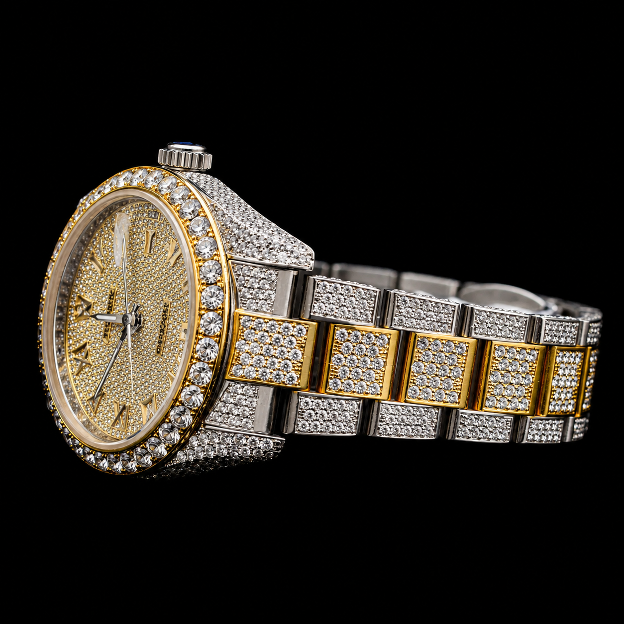 Moissanite Rolex inspire Golden Roman Majesty