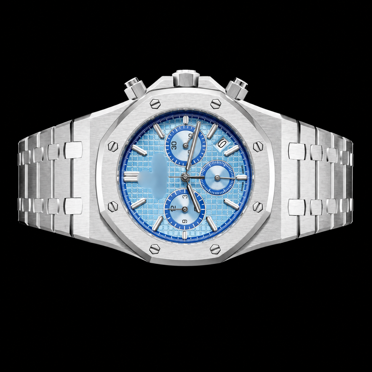 Silver Steel Blue Chronograph