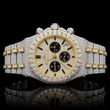 MOISSANITE AP INSPIRE BLACK DIAL ICED CHRONOGRAPH WATCH