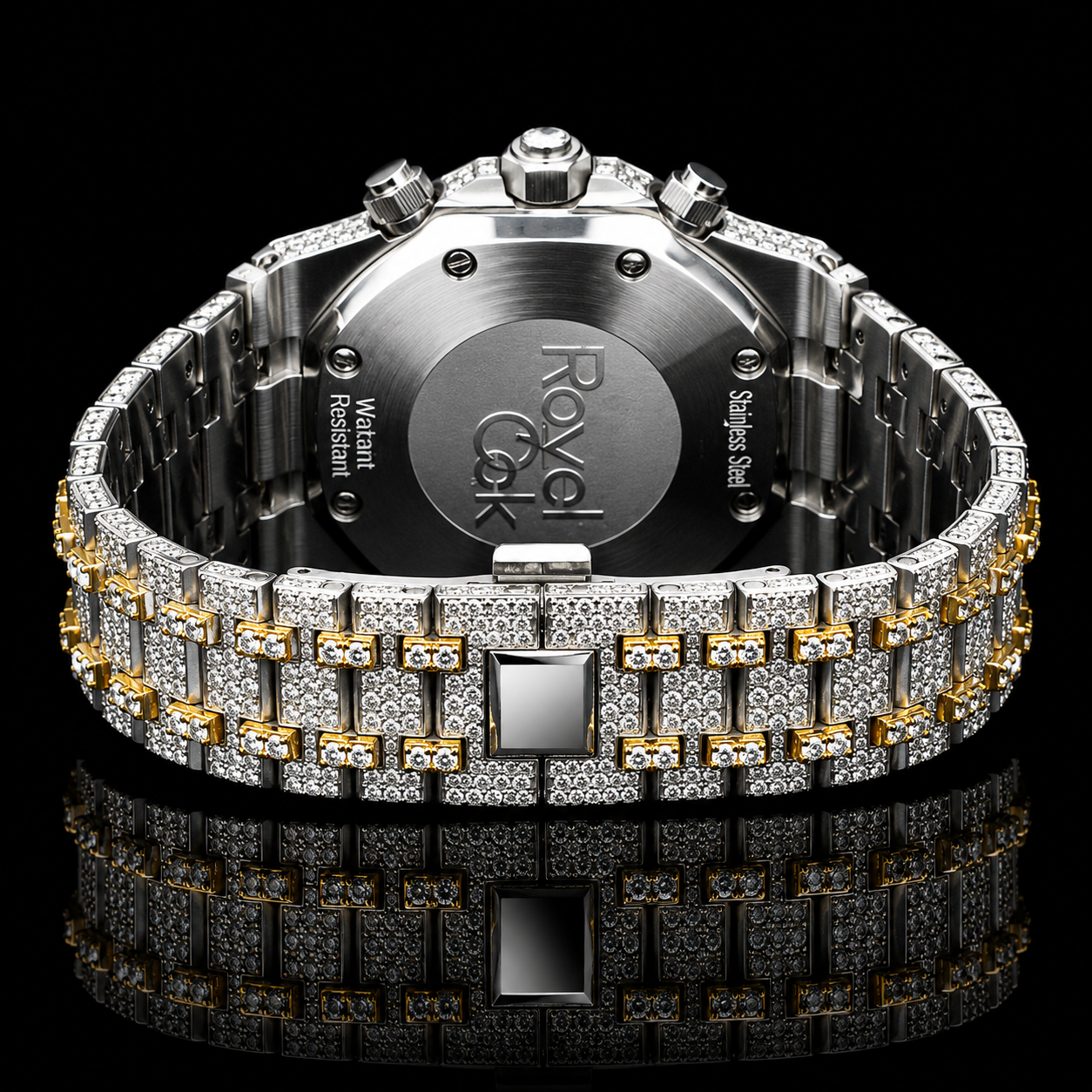 MOISSANITE AP INSPIRE BLACK DIAL ICED CHRONOGRAPH WATCH