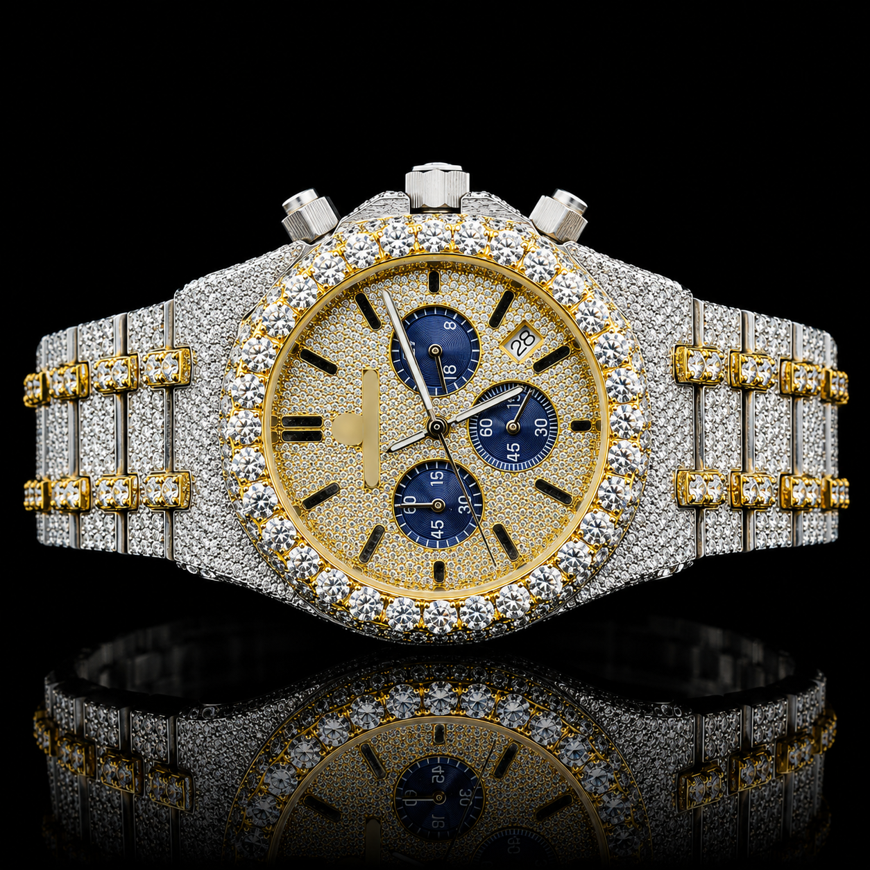 MOISSANITE AP INSPIRE GOLD-TONE ICED CHRONOGRAPH WATCH