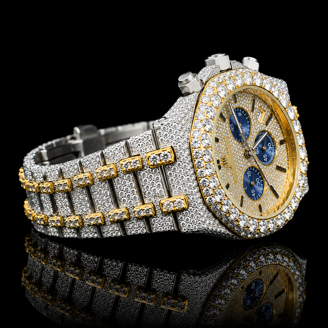 MOISSANITE AP INSPIRE GOLD-TONE ICED CHRONOGRAPH WATCH