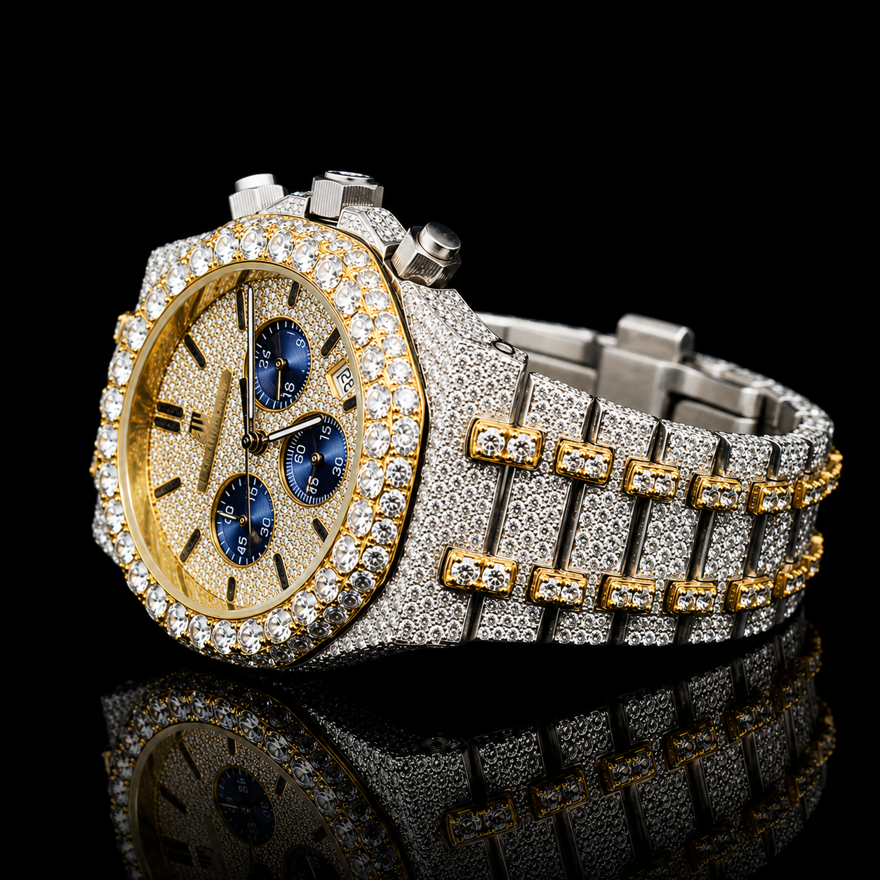 MOISSANITE AP INSPIRE GOLD-TONE ICED CHRONOGRAPH WATCH