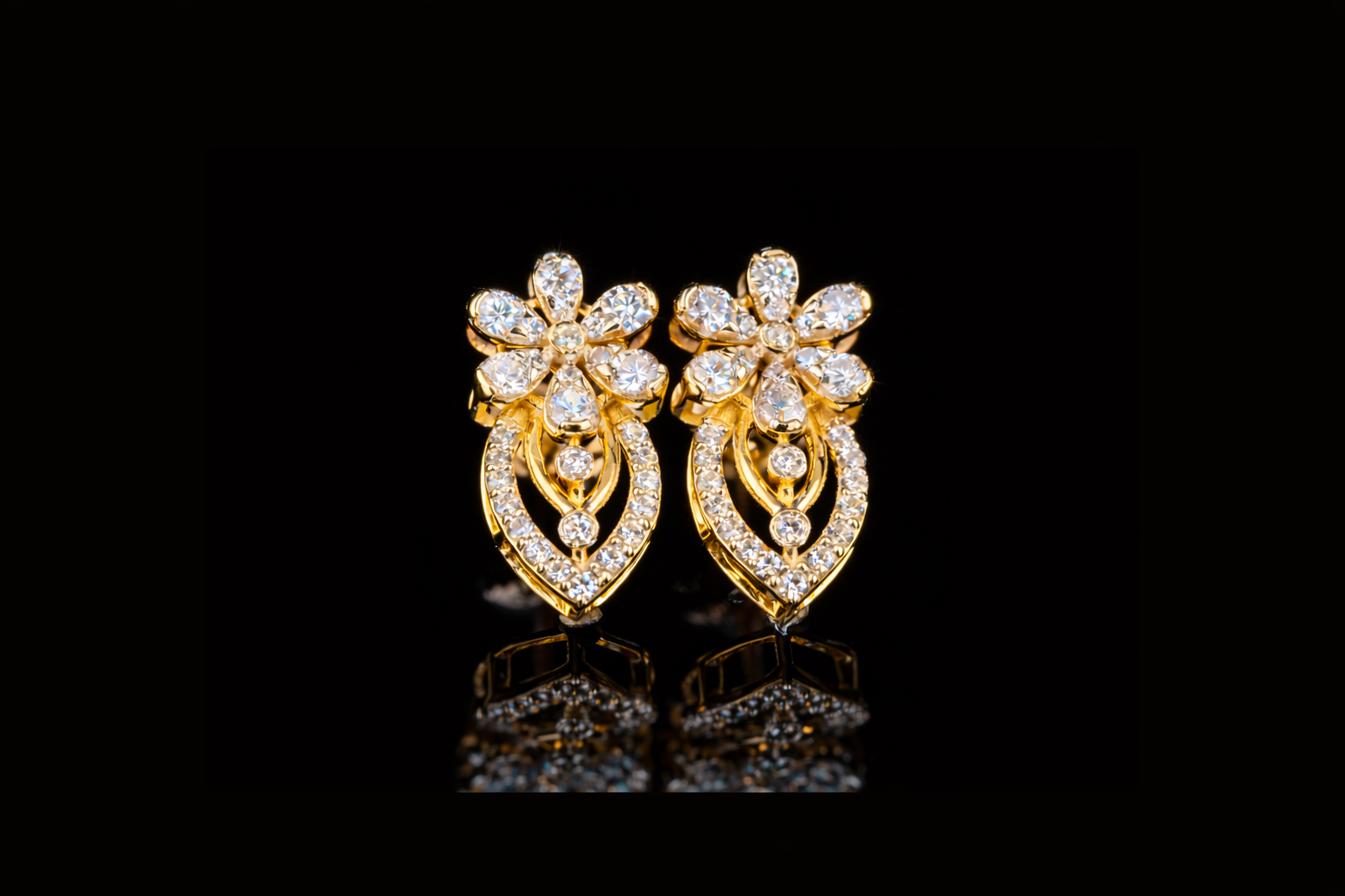 Luxury Diamond Floral Drop Earrings | 18K, 14K, 10K Gold & Silver