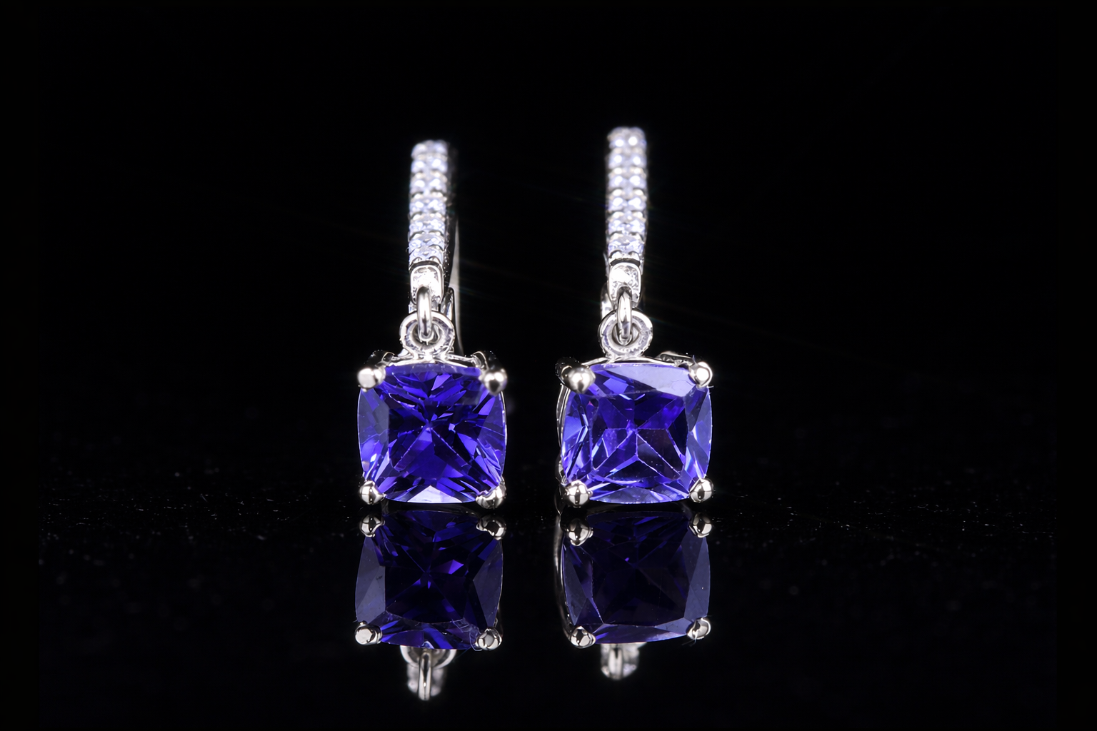 Luxury Purple Gemstone Diamond Drop Earrings | 18K, 14K, 10K Gold & Silver