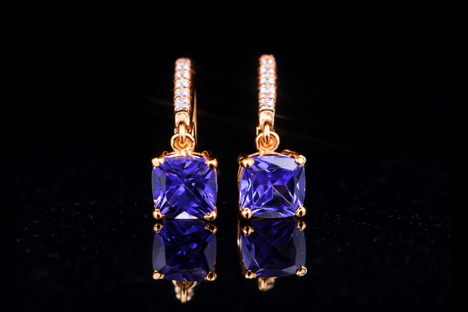 Luxury Purple Gemstone Diamond Drop Earrings | 18K, 14K, 10K Gold & Silver