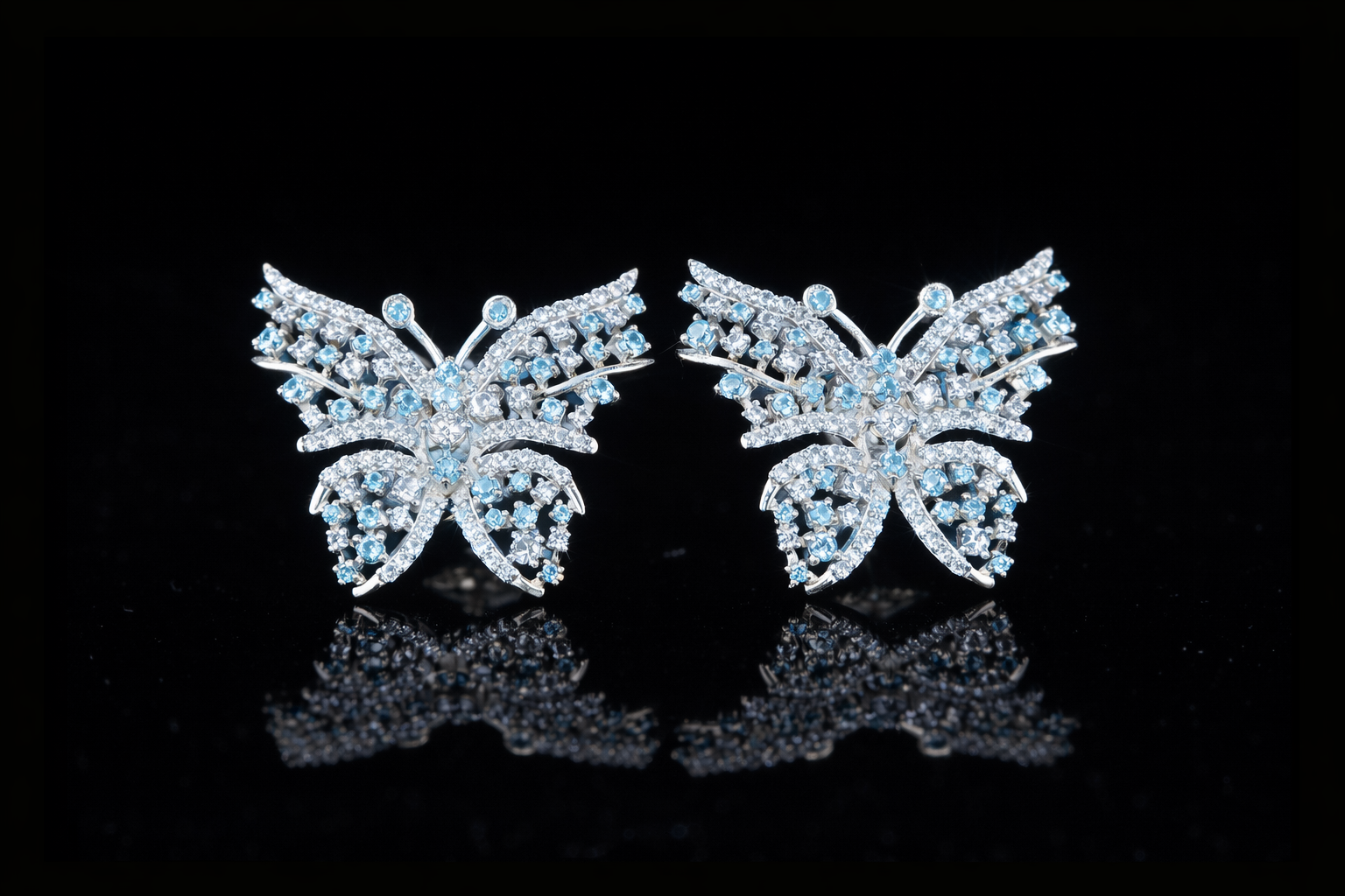 Luxury Diamond Butterfly Earrings with Blue Gemstones | 18K, 14K, 10K Gold & Silver