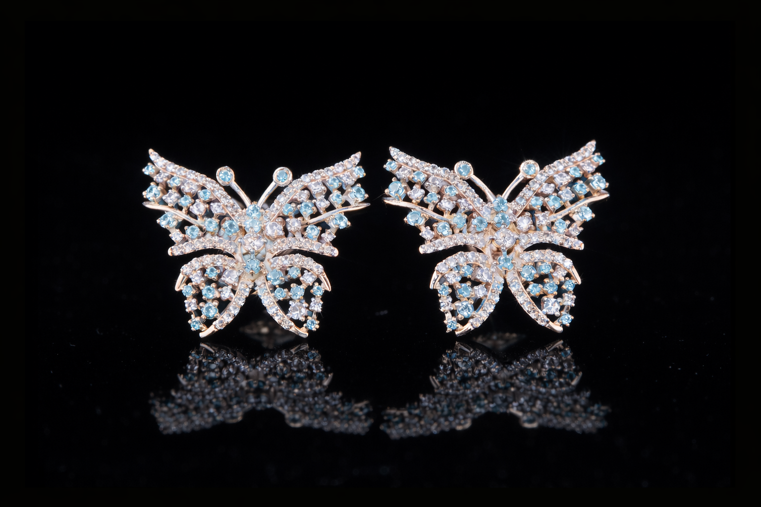 Luxury Diamond Butterfly Earrings with Blue Gemstones | 18K, 14K, 10K Gold & Silver
