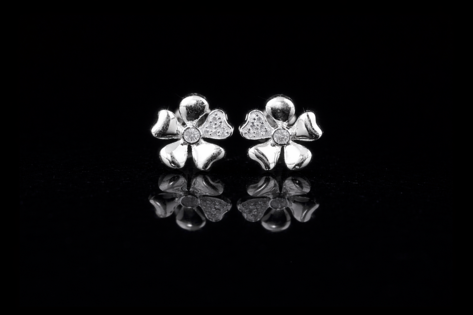 Luxury Diamond Floral Stud Earrings | 18K, 14K, 10K Gold & Silver
