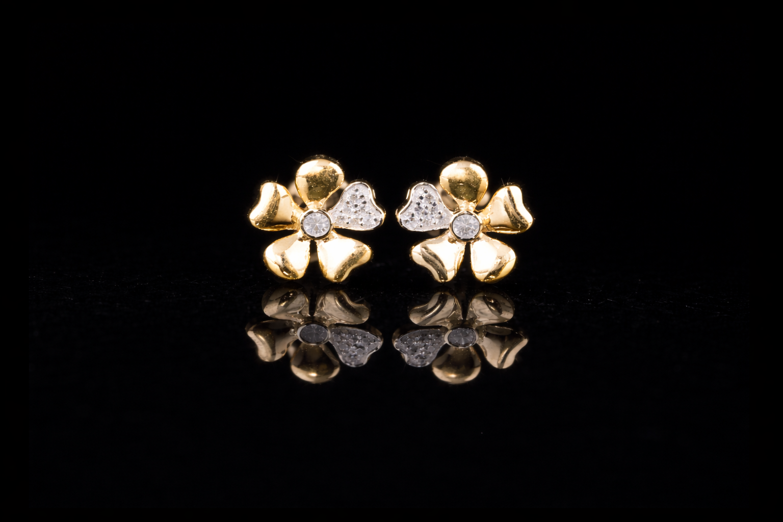 Luxury Diamond Floral Stud Earrings | 18K, 14K, 10K Gold & Silver