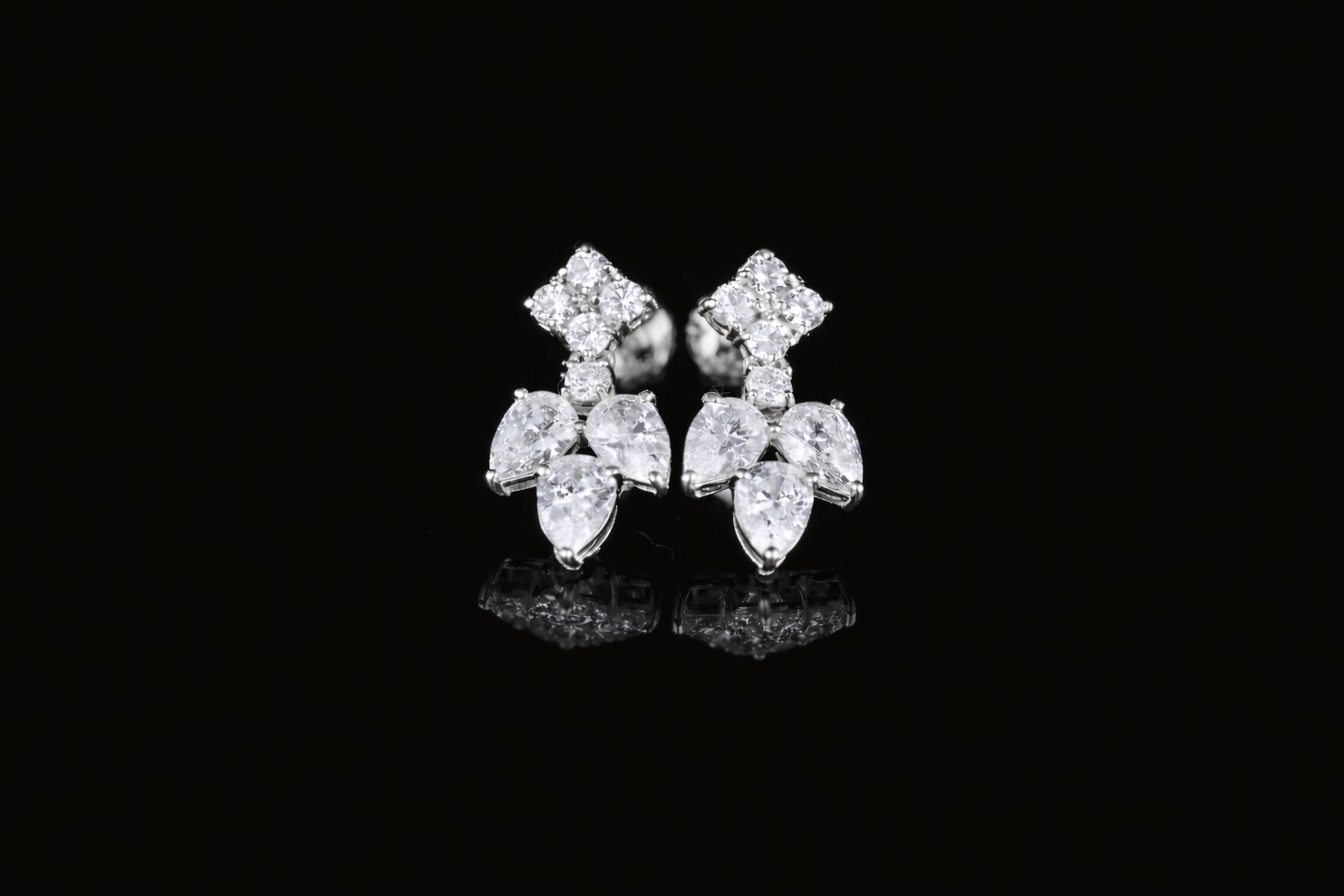 Luxury Diamond Floral Drop Stud Earrings | 18K, 14K, 10K Gold & Silver