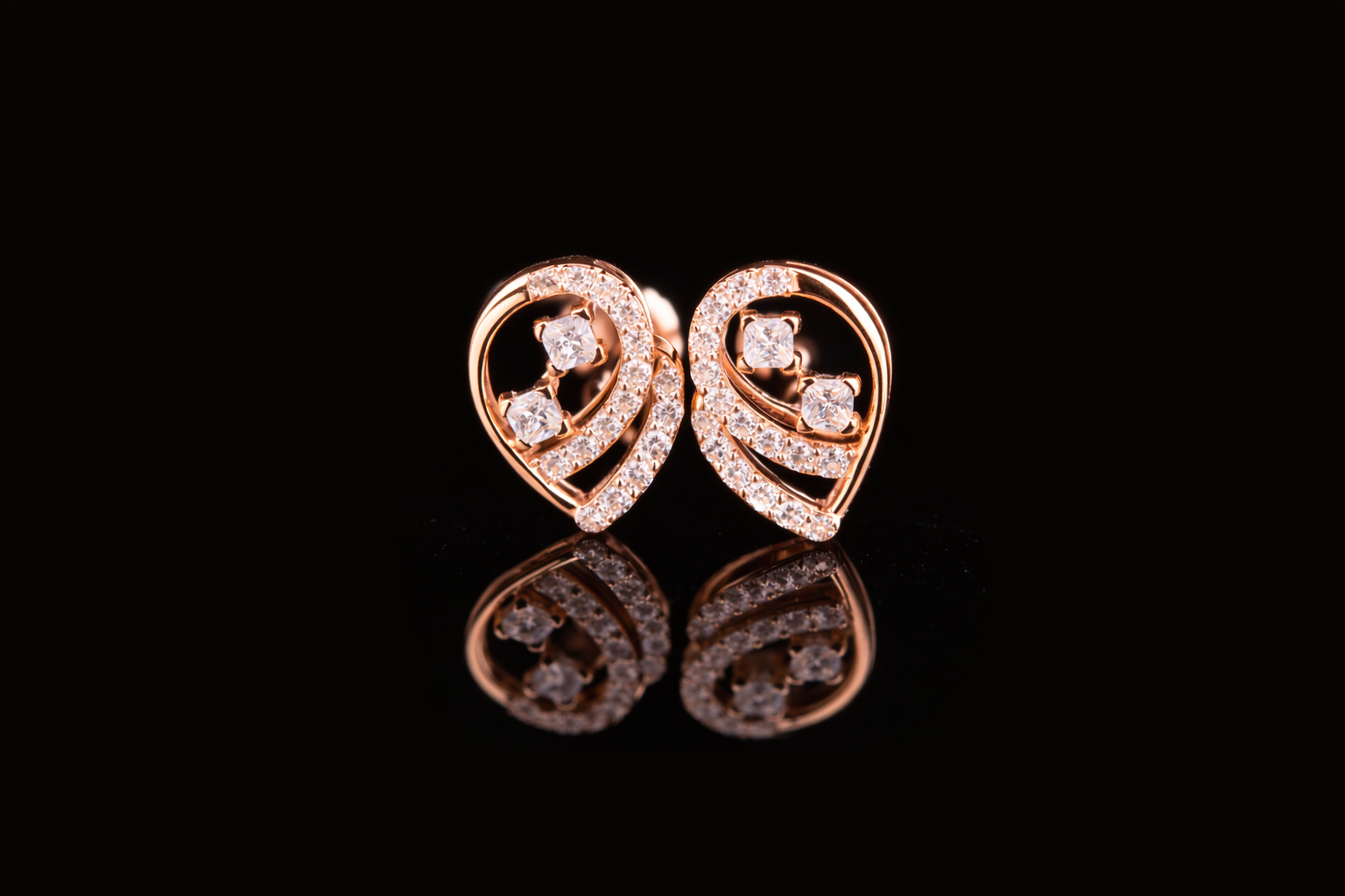 Swirl Heart Diamond Stud Earrings | 18K, 14K, 10K Gold & Silver