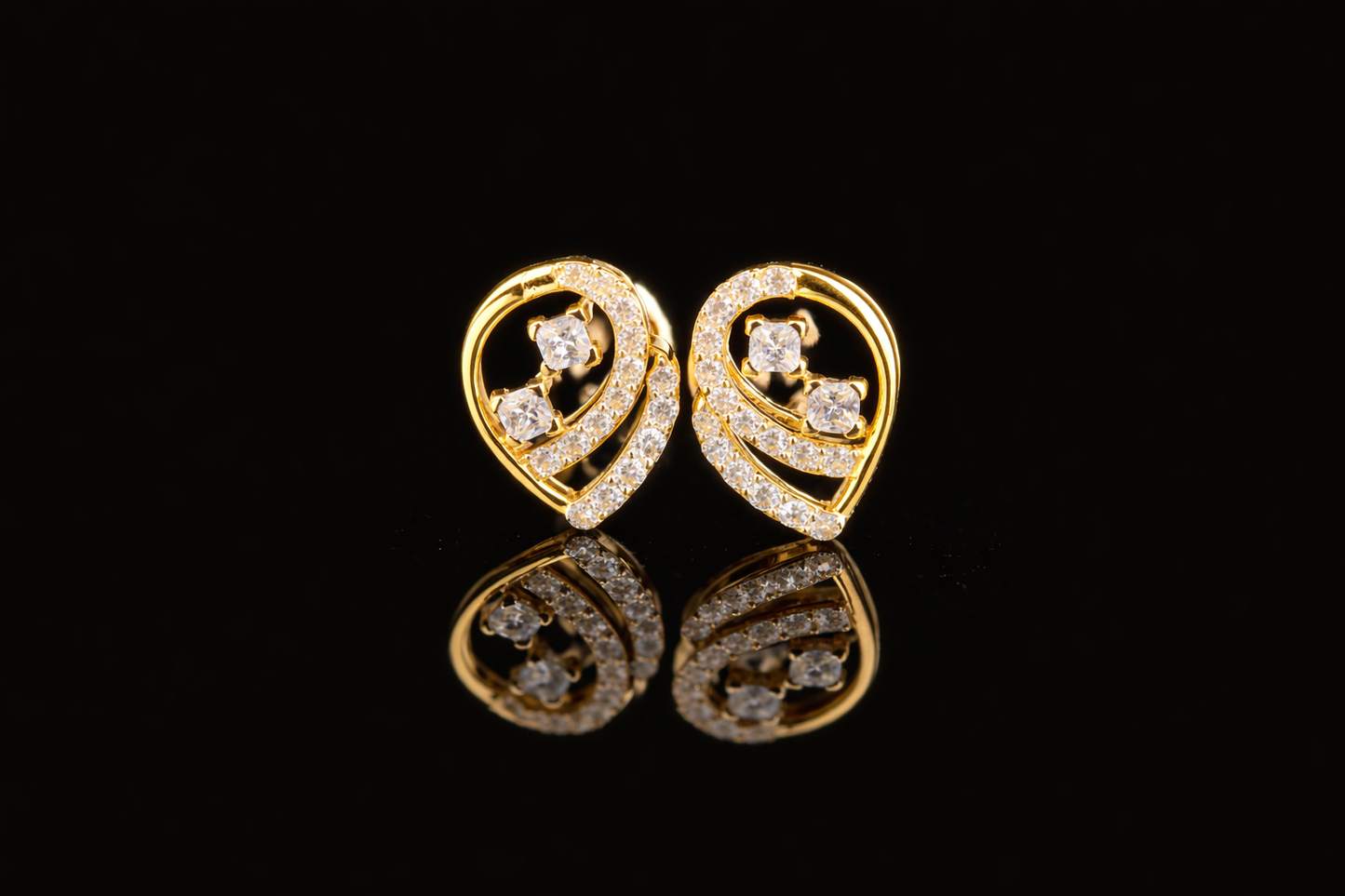 Swirl Heart Diamond Stud Earrings | 18K, 14K, 10K Gold & Silver