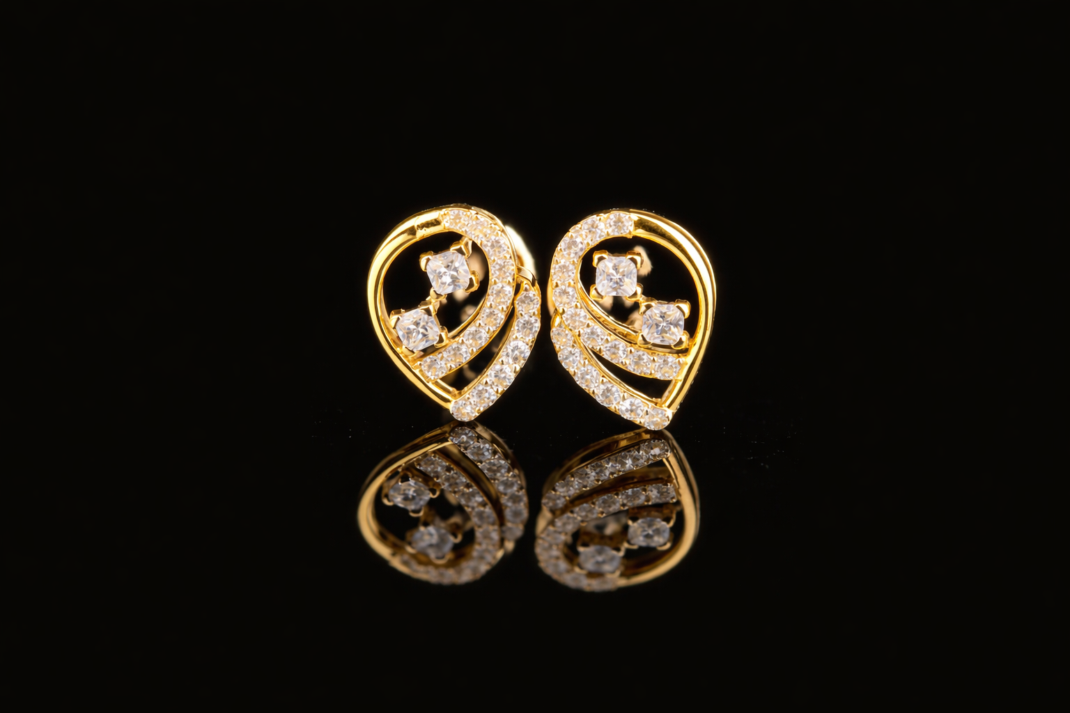 Swirl Heart Diamond Stud Earrings | 18K, 14K, 10K Gold & Silver