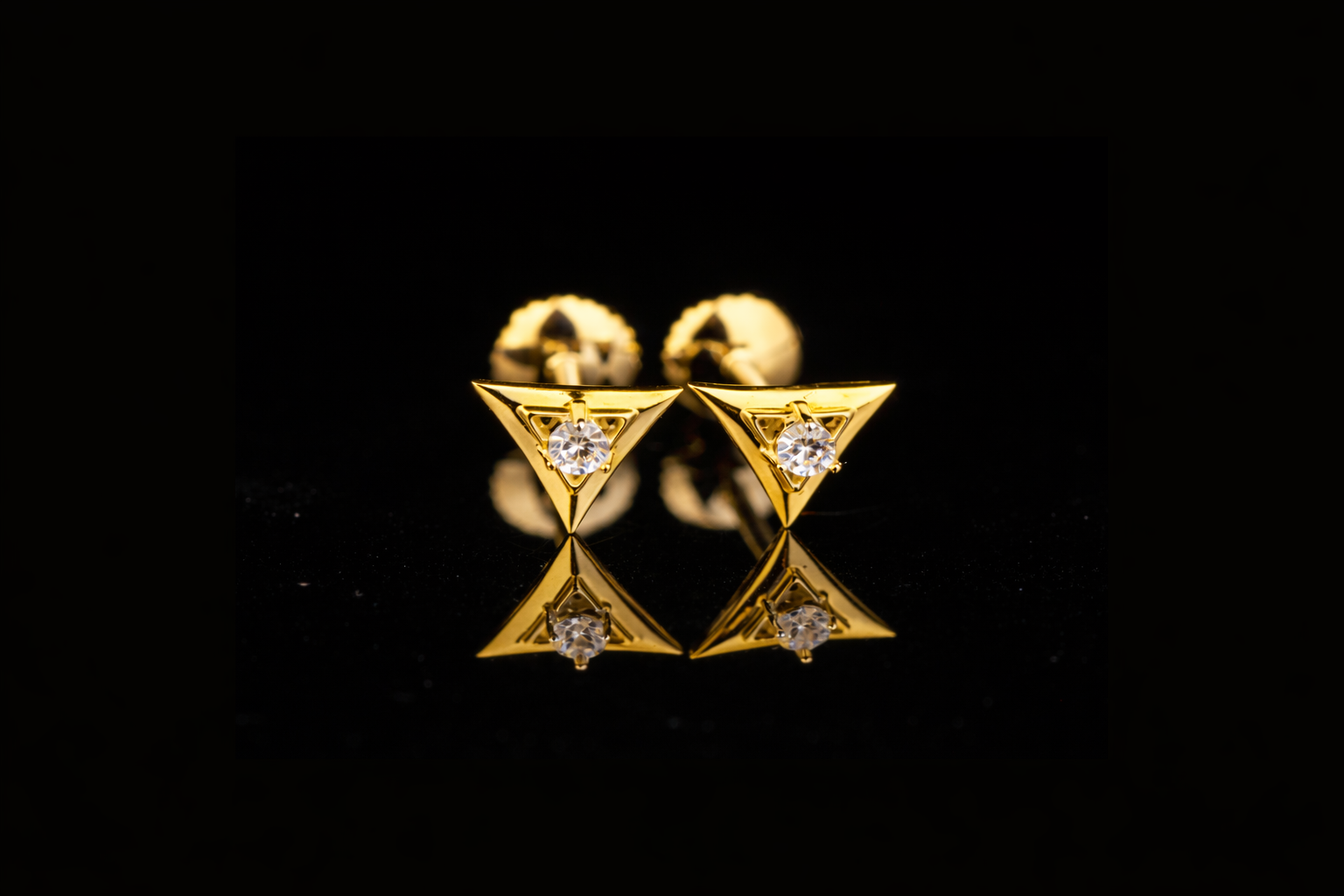 Geometric Triangle Diamond Stud Earrings | 18K, 14K, 10K Gold & Silver