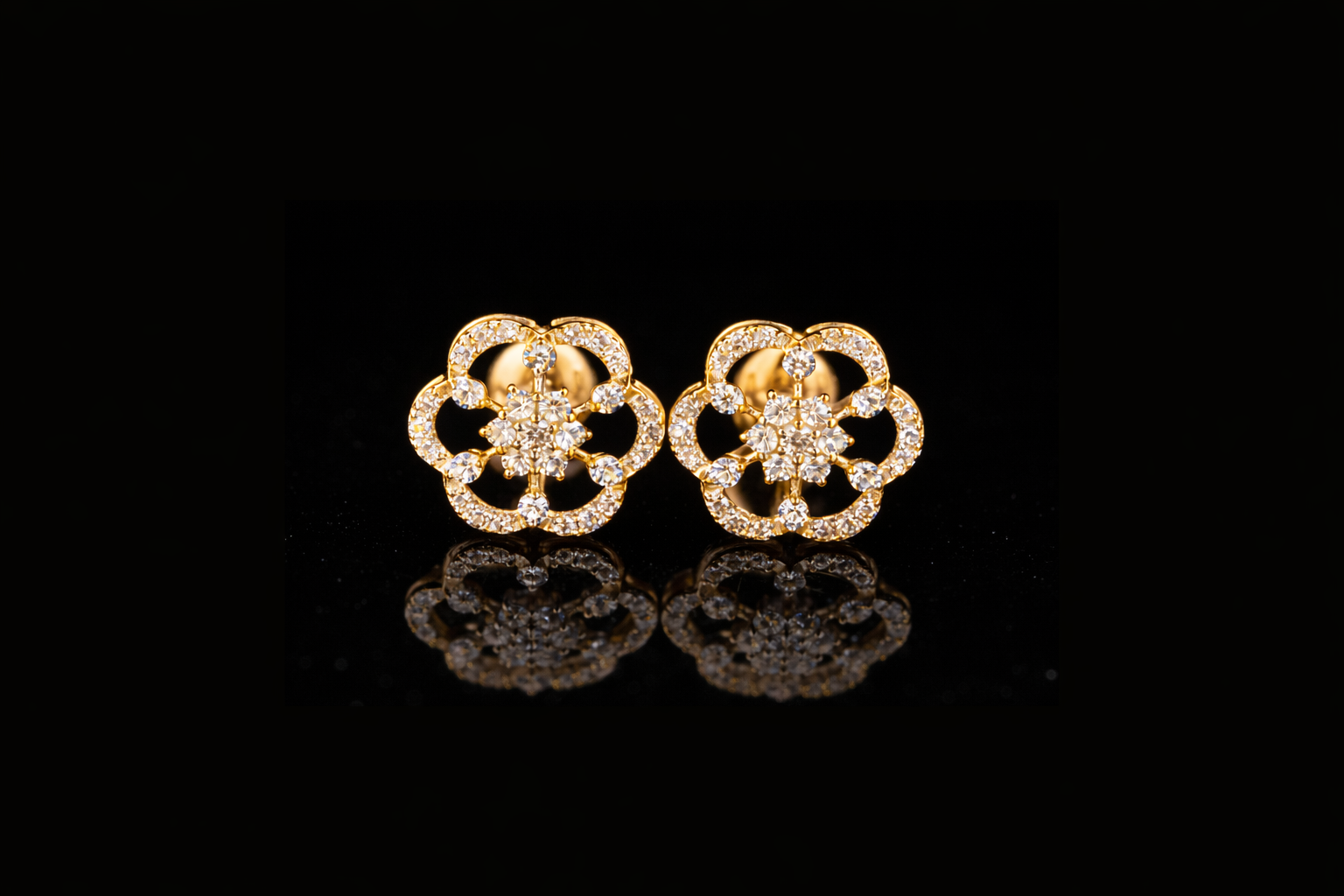 Floral Diamond Cluster Stud Earrings | 18K, 14K, 10K Gold & Silver