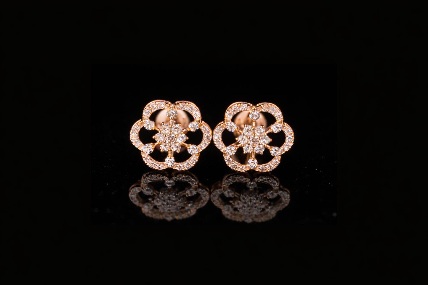 Floral Diamond Cluster Stud Earrings | 18K, 14K, 10K Gold & Silver