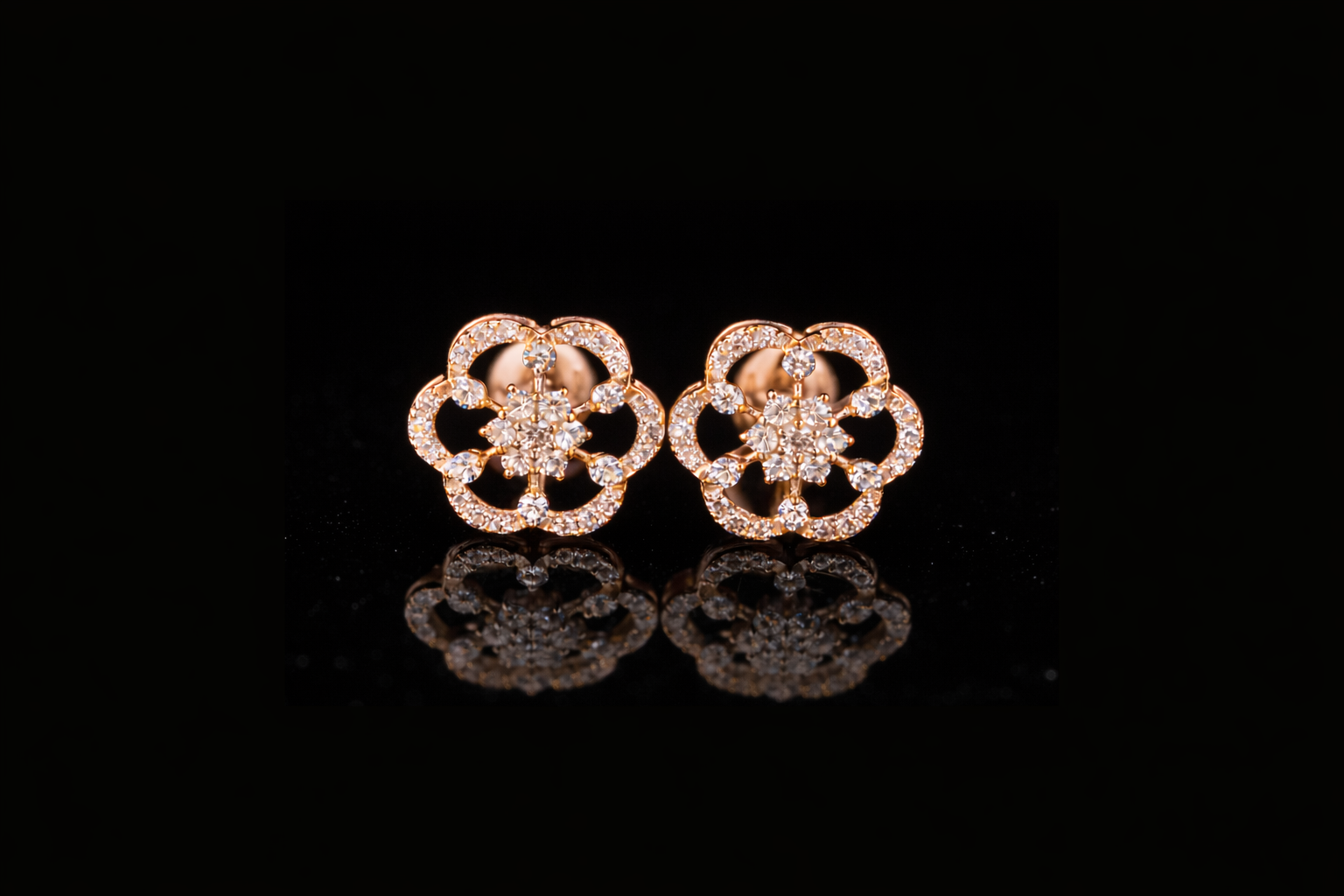 Floral Diamond Cluster Stud Earrings | 18K, 14K, 10K Gold & Silver