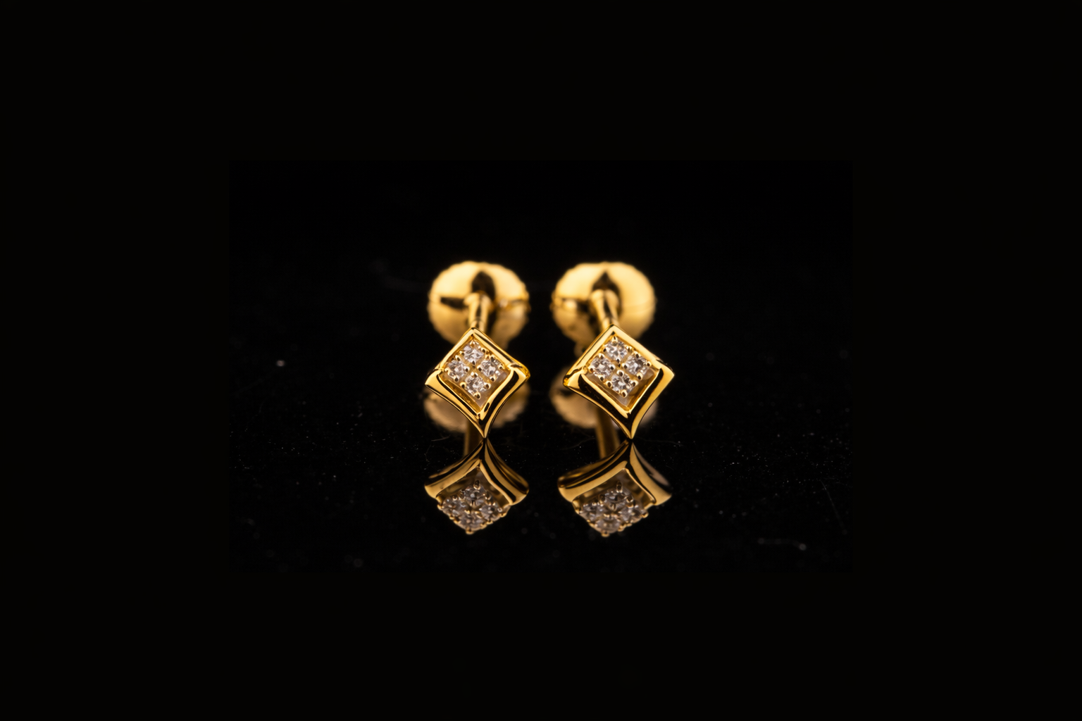 Square Diamond Stud Earrings | Minimal Gold & Silver Diamond Studs