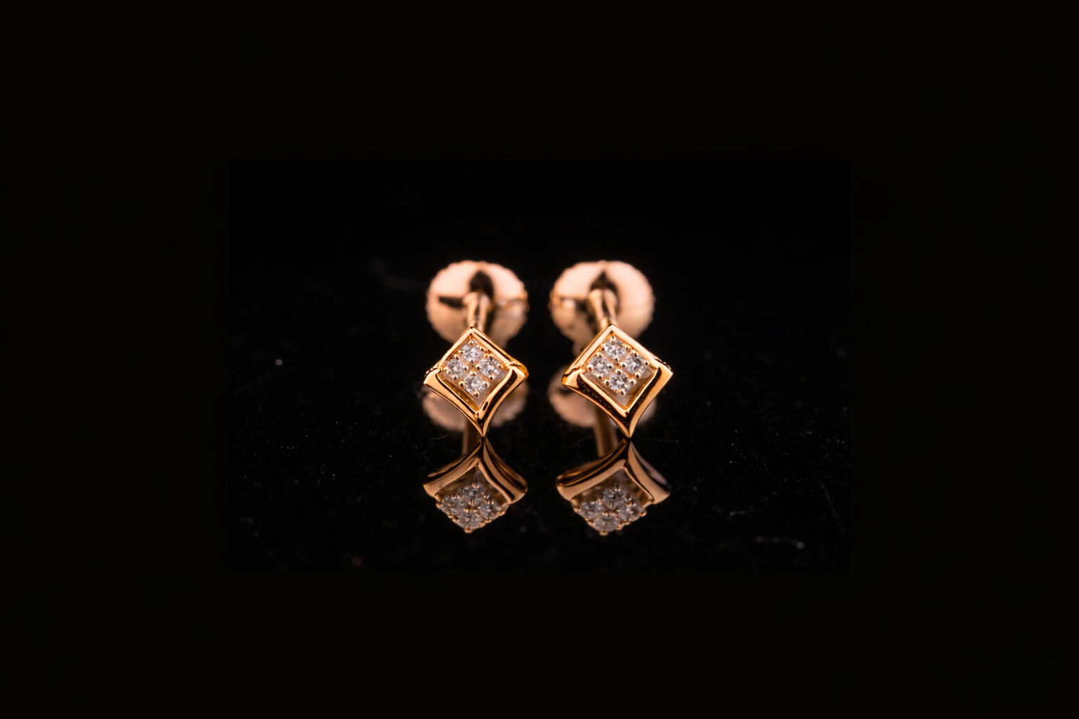 Square Diamond Stud Earrings | Minimal Gold & Silver Diamond Studs
