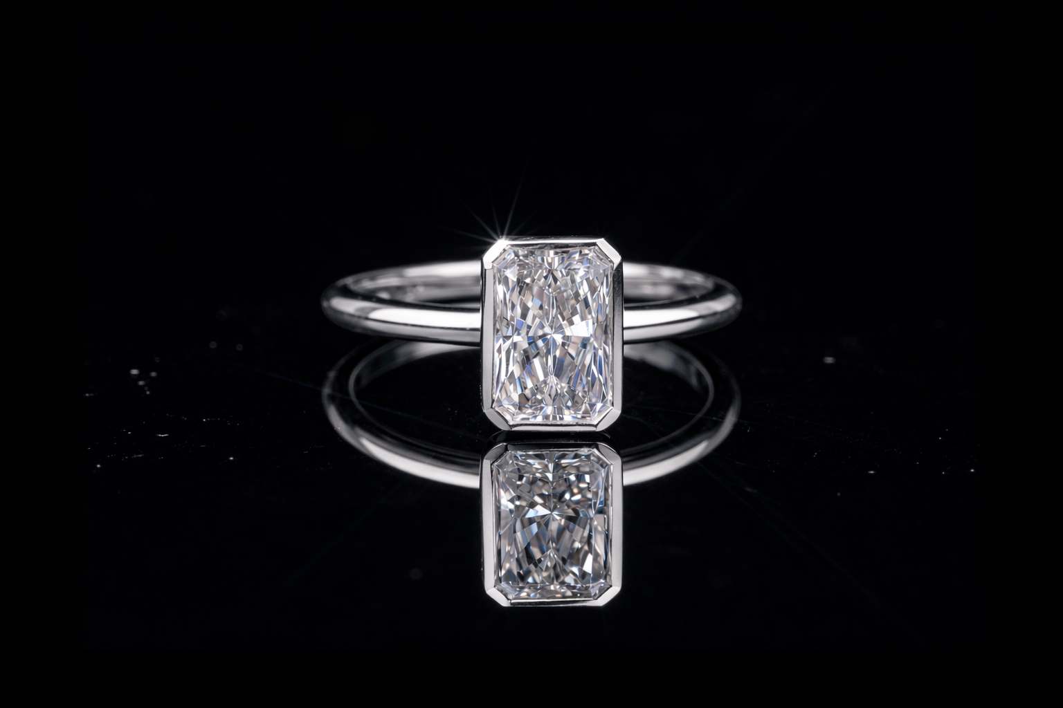 Emerald Cut Solitaire Diamond Ring | 18KT, 14KT, 10KT Gold & Silver Available