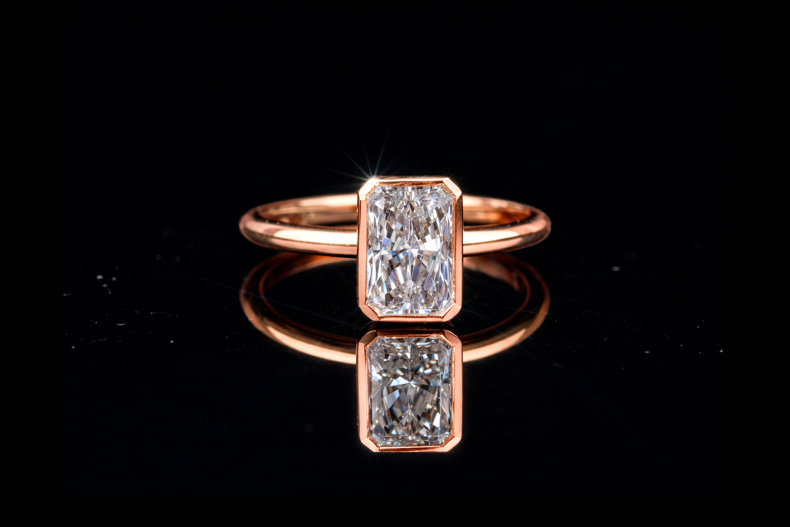 Emerald Cut Solitaire Diamond Ring | 18KT, 14KT, 10KT Gold & Silver Available