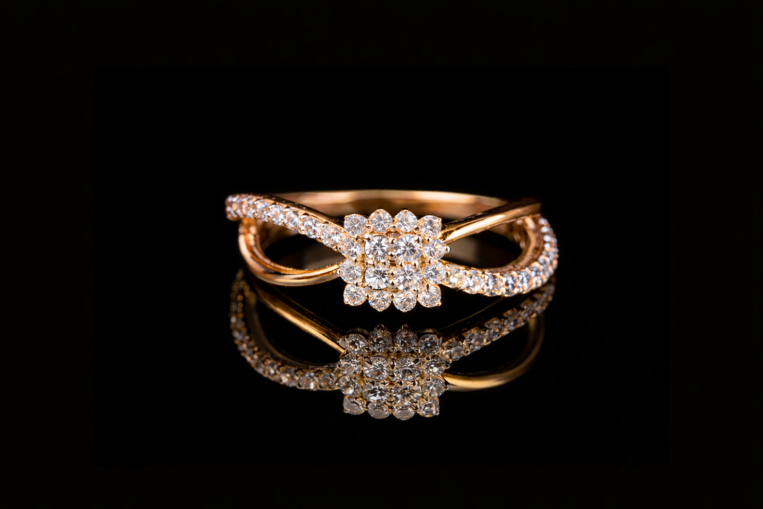 Diamond Flower Halo Engagement Ring | Pavé Split Shank Ring in 18KT, 14KT, 10KT Gold & Silver