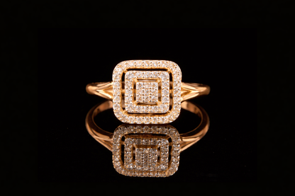Square Halo Diamond Engagement Ring | Layered Pavé Cluster Ring in 18KT, 14KT, 10KT Gold & Silver