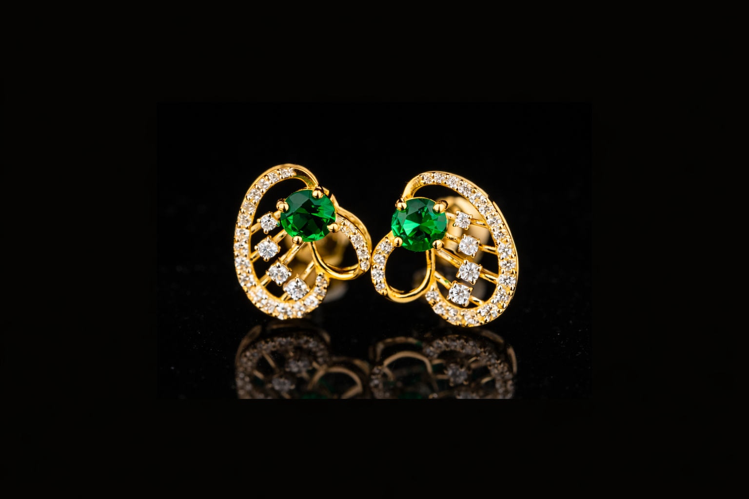 Emerald Green Diamond Stud Earrings | Luxury Halo Diamond Studs in Gold & Silver
