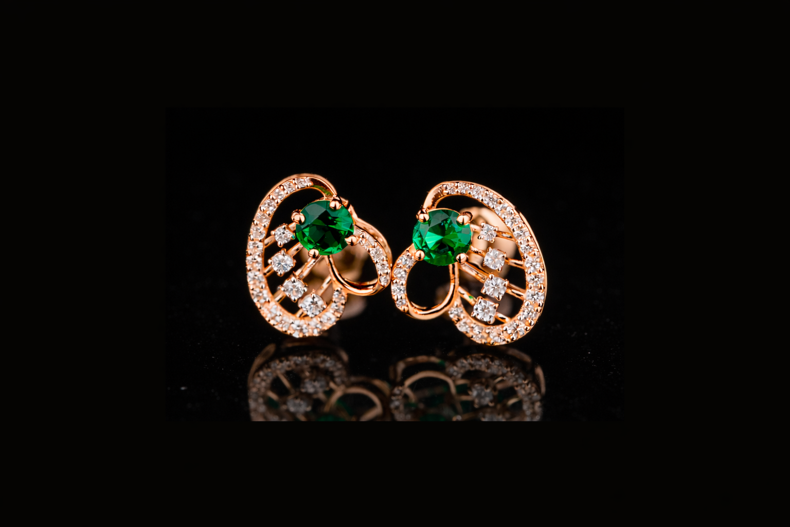 Emerald Green Diamond Stud Earrings | Luxury Halo Diamond Studs in Gold & Silver
