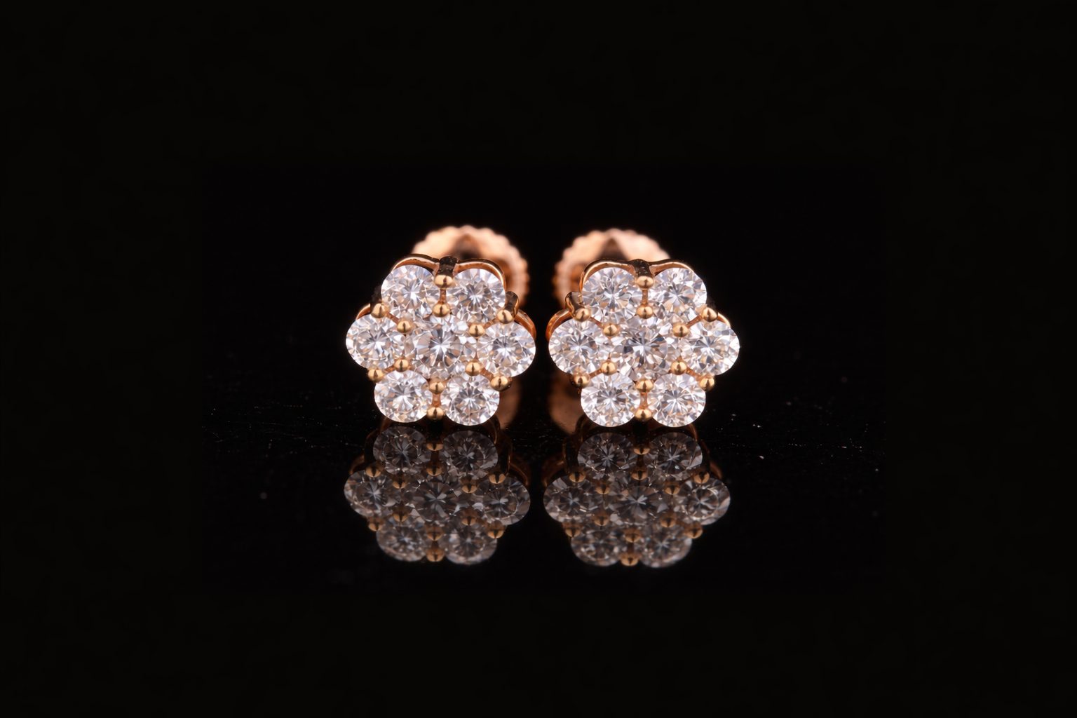 Diamond Cluster Flower Stud Earrings | Brilliant Round Diamond Studs in Gold & Silver