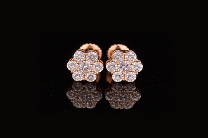 Diamond Cluster Flower Stud Earrings | Brilliant Round Diamond Studs in Gold & Silver