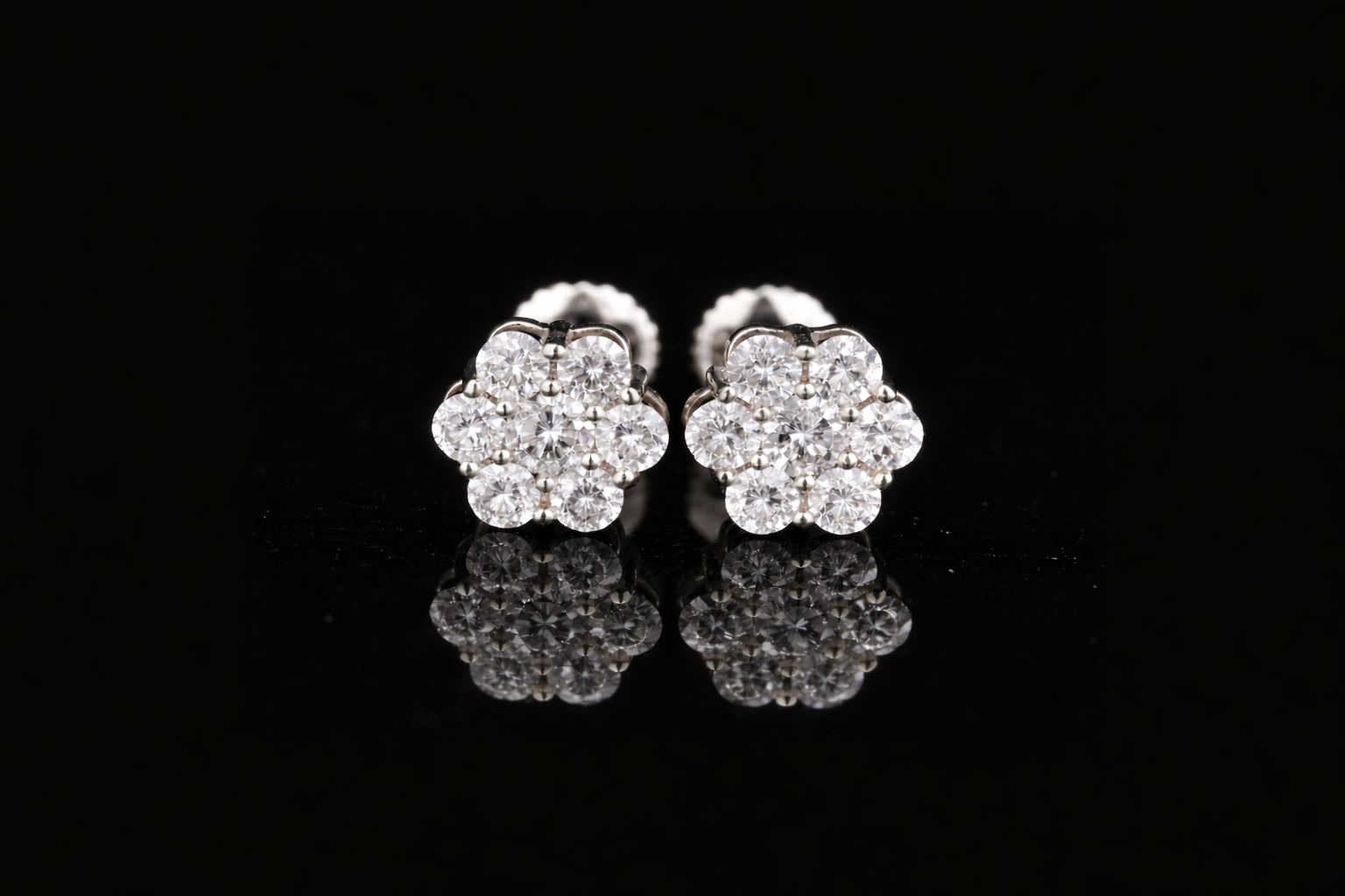 Diamond Flower Stud Earrings | Classic Cluster Diamond Studs in Gold & Silver