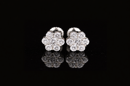 Diamond Flower Stud Earrings | Classic Cluster Diamond Studs in Gold & Silver