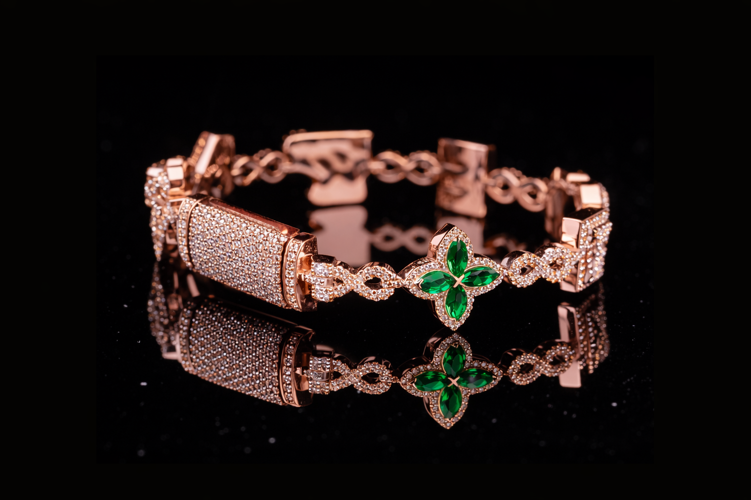 Emerald & Diamond Bracelet | Luxury Green Stone Diamond Bracelet in Gold & Silver