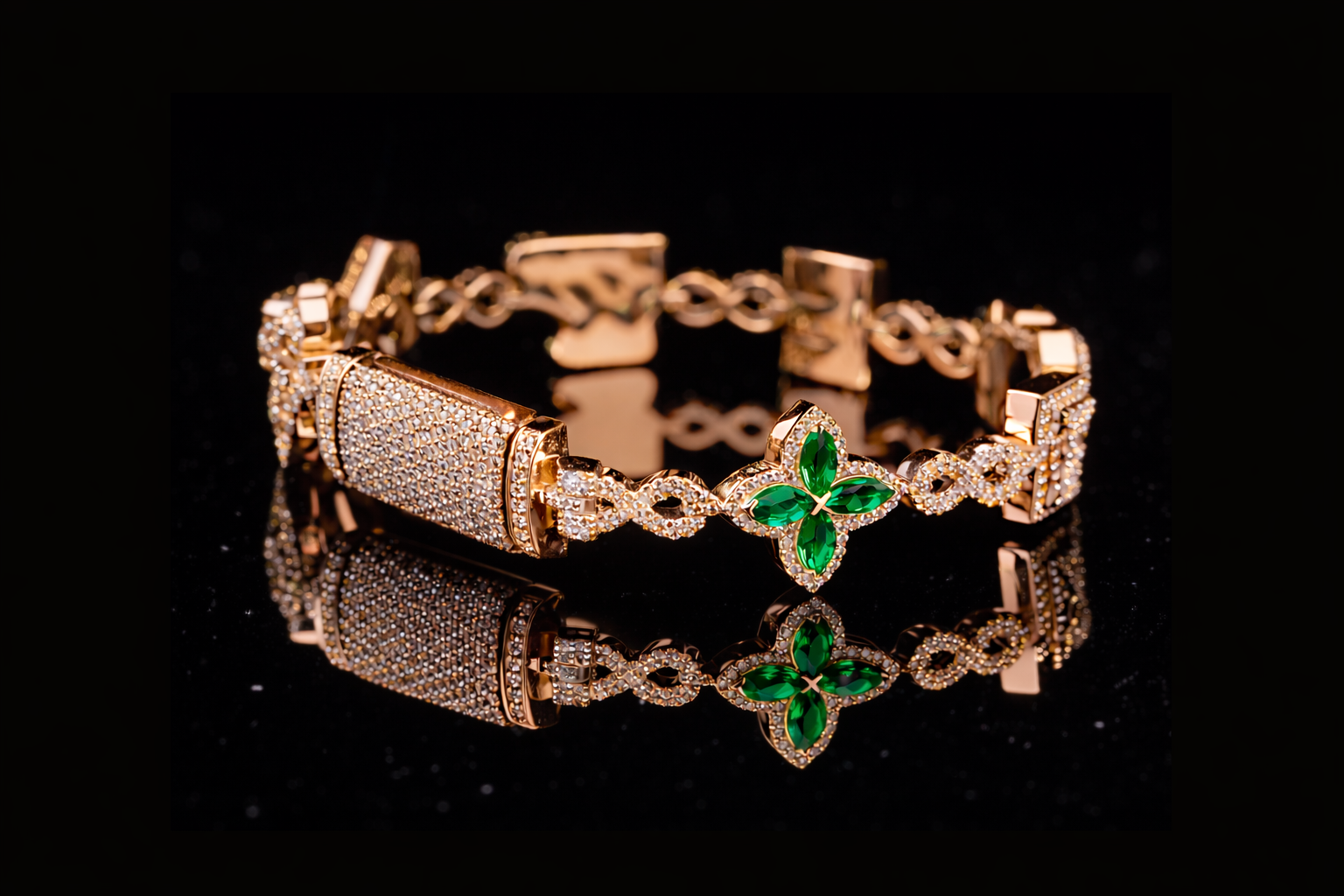 Emerald & Diamond Bracelet | Luxury Green Stone Diamond Bracelet in Gold & Silver