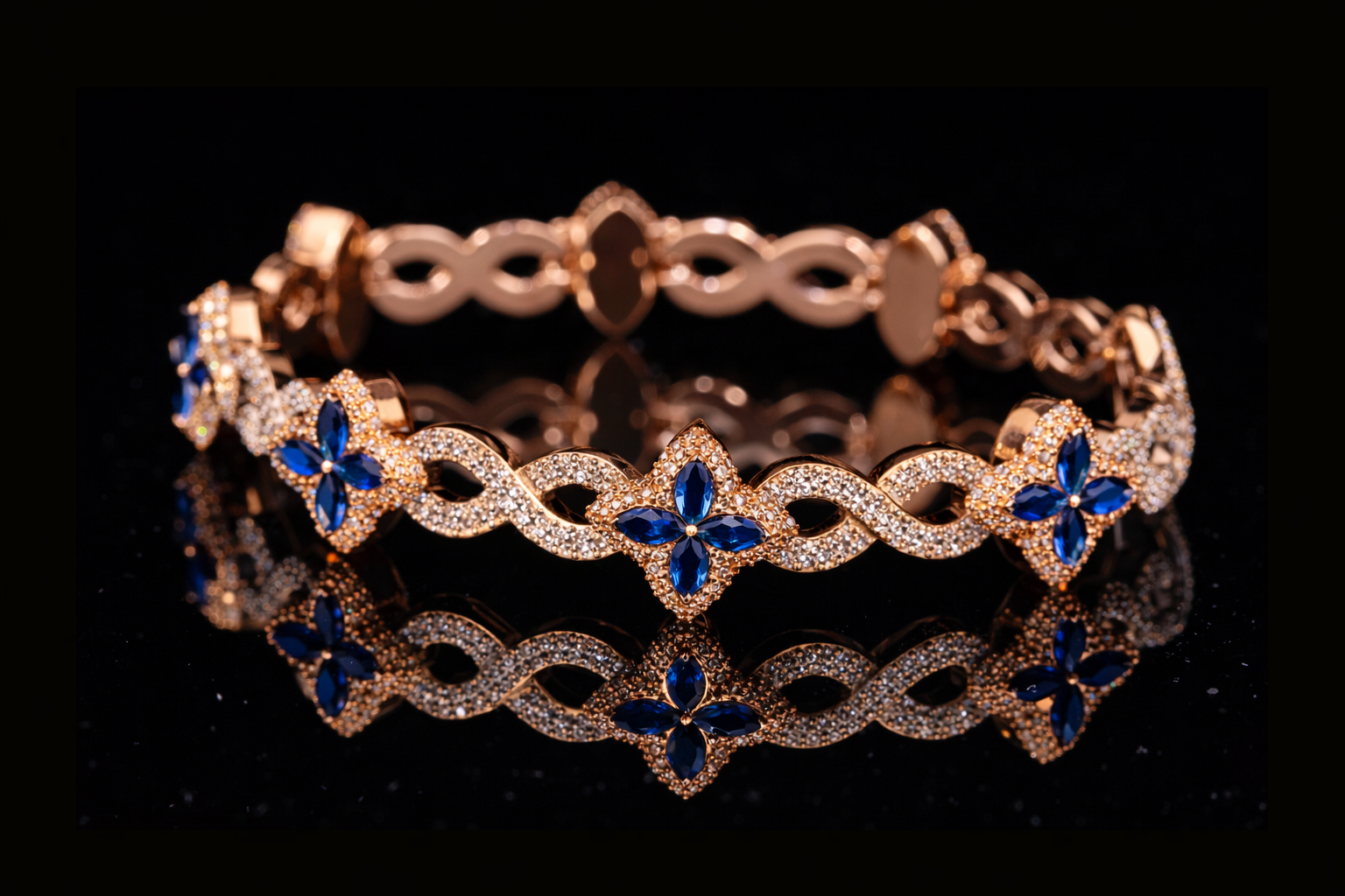 Blue Sapphire & Diamond Bracelet | Luxury Sapphire Diamond Bracelet in Gold & Silver