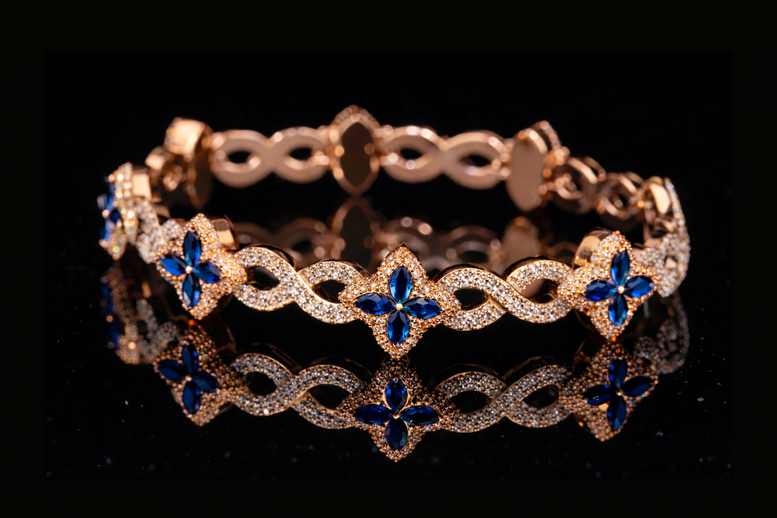 Blue Sapphire & Diamond Bracelet | Luxury Sapphire Diamond Bracelet in Gold & Silver